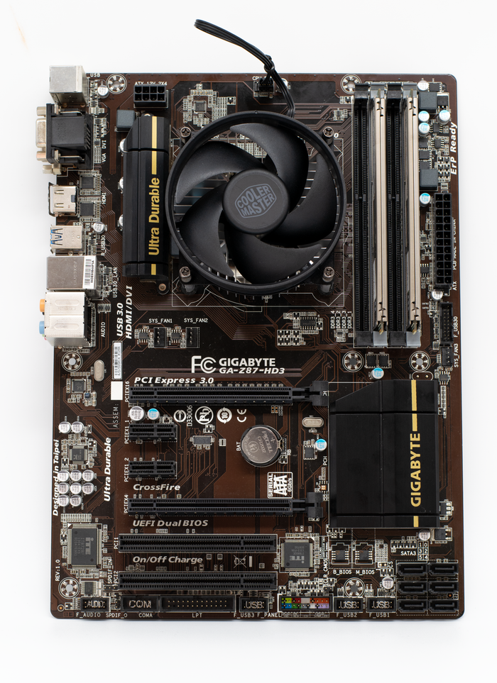 Close-up of a Gigabyte motherboard showcasing advanced technology and circuit details.